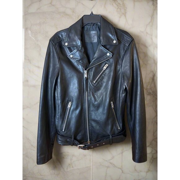 AllSaints Black Sheep Leather Moto Jacket - Picture 1 of 5